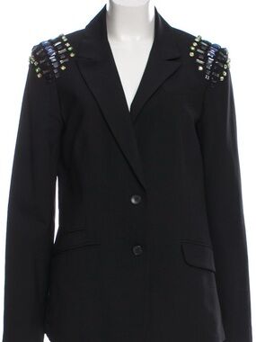 Elizabeth and James Black Blazer with Beaded Shoulder Accents - SZ L